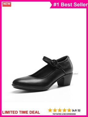 Mary Jane Low Chunky Dress Pumps Faux Leather Block Heel Work Shoes